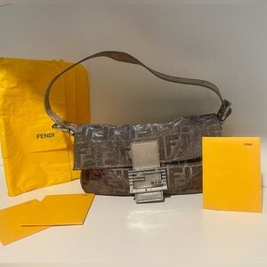 FENDI Baguette Silver Metallic with Holographic Shimmer sparkle